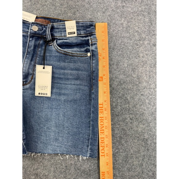 Judy Blue High Waist Denim Shorts Raw Hem Distressed Medium Wash Size M - Picture 8 of 11